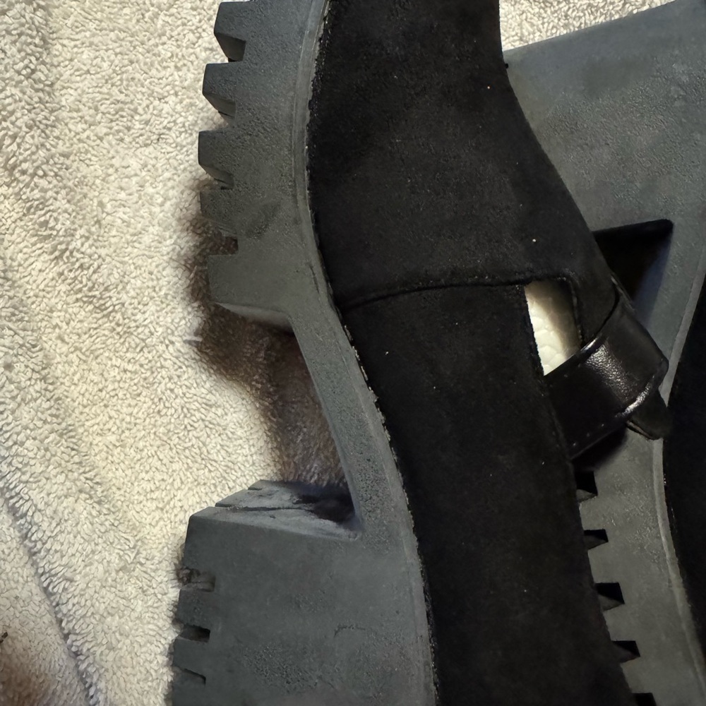 Black Suede Platform Mary Jane Shoes with Chunky Sole - Picture 5 of 10